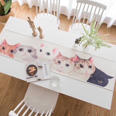 家柏饰(CORATED)北欧S风棉麻布艺茶几电视柜客厅餐桌布盖巾床尾旗桌旗 6只猫桌旗 35*220cm