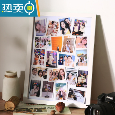 敬平diy七夕情侣手工纪念品拍立得照片相框挂墙大尺寸相册装裱画框架 白色—实木材质 A4寸摆挂两用[可放21*29.7厘