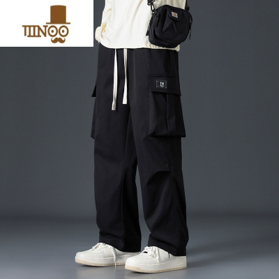 YANXU直筒工装裤男美式潮牌宽松裤子机能痞帅高街复古秋装阔腿休闲长裤