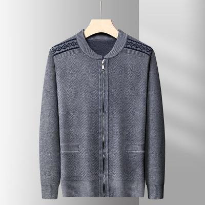 秋冬男士针织拉链开衫毛衣 加厚保暖拉链中年棒球服外套