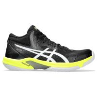 ASICS篮球鞋男透气耐磨防滑减震黑色白色条纹荧光黄鞋底高帮室内