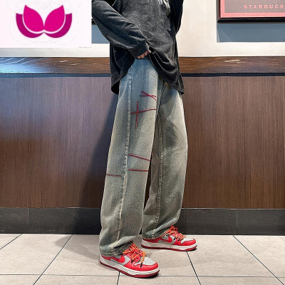 七斓牛仔裤高街男港风情侣潮牌欧美vibe裤子美式新塘宽松直筒裤