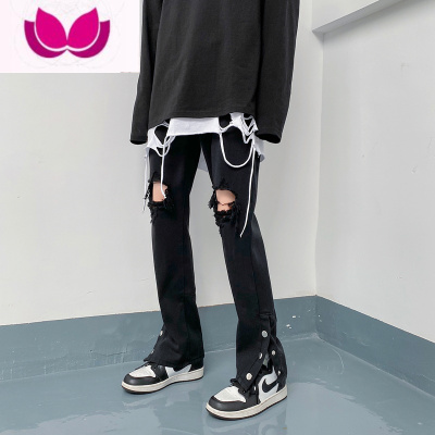 七斓破洞高街黑色牛仔裤男女修身小脚夏季潮流潮牌嘻哈显瘦乞丐长裤子