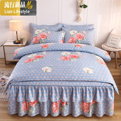 床上四件套棉床裙罩被套1.8米2.0米床单被罩秋冬款加厚床上用品 三维工匠