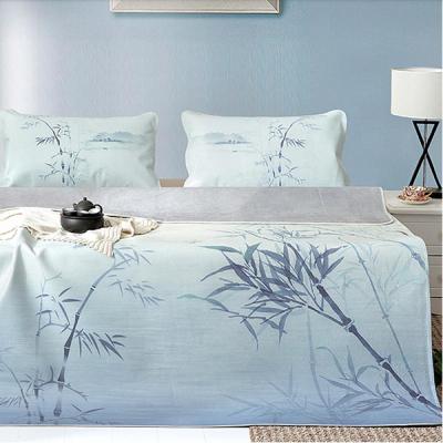 家柏饰(CORATED)彩绘牛皮席软席头层牛皮凉席1.8米1.5米三件套竹林听语