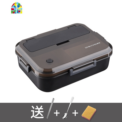 饭盒上班族分隔型微波炉加热专用学生女便当盒带盖成人男塑料餐盒 FENGHOU 红1200ml+勺筷+保鲜盒+高袋