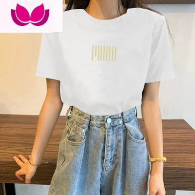 七斓小众设计感别致绿色t恤女宽松短袖2023夏季新款正肩百搭上衣