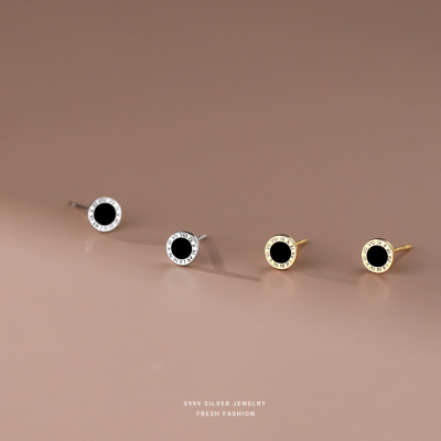 s999足银罗马数字耳钉女欧美轻奢简约小众轻奢感设计气质耳环代发送女朋友老婆情人节七夕生日礼物