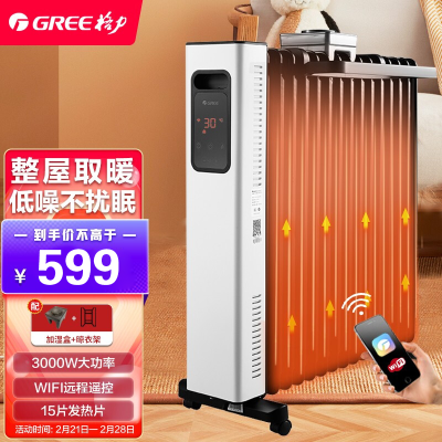 格力(GREE)取暖器电油汀 NY22-S6030B家用 15片油汀片 3000W功率干衣加湿卧室客厅电油丁 WIFI款
