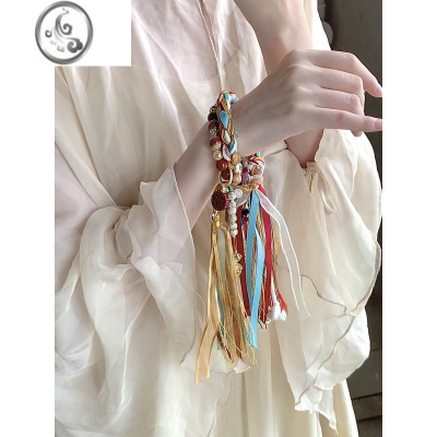 JiMi新中式手工编织手链女民族风藏式手绳复古流苏手串古风配饰串珠