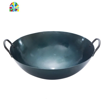 手工锻打双耳铁锅家用老式炒锅耳朵不粘锅大小炒菜锅厨师圆底章丘 FENGHOU 40cm双耳铁锅+高鼎锅盖已开锅