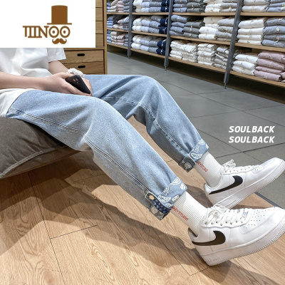 YANXU高街裤子男款ins潮流韩版九分牛仔裤男直筒宽松2022新款男裤