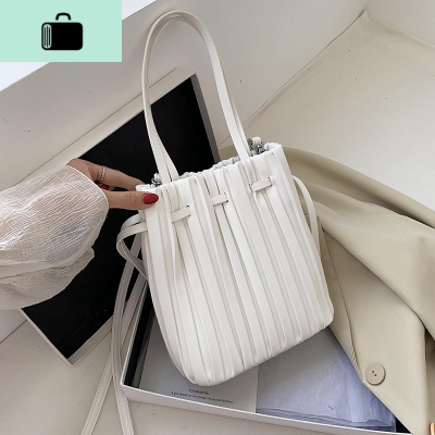 夏天大容量包包2020新款潮韩版百搭ins单肩斜挎包褶皱女包托特包NEW LAKE女斜挎包