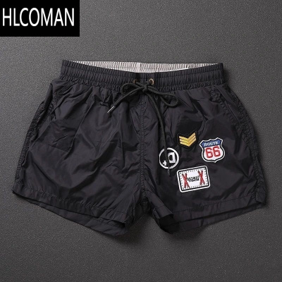HLCOMAN刺绣速干休闲短裤男士夏季潮牌外穿健身运动三分裤游泳宽松沙滩裤