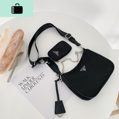 包包女2020新款潮ins斜跨包三合一包单肩腋下包百搭链条包网红款NEW LAKE 黑色女斜挎包