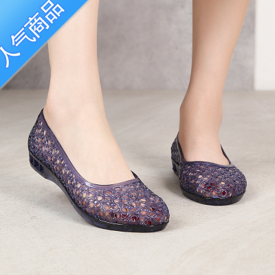 SUNTEK新款水晶凉鞋女夏季包头外穿镂空果冻透明坡跟网红ins潮时尚单鞋