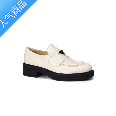 SUNTEKP家一脚蹬乐福鞋夏季英伦风复古三角标小皮鞋厚底粗跟日系单鞋女