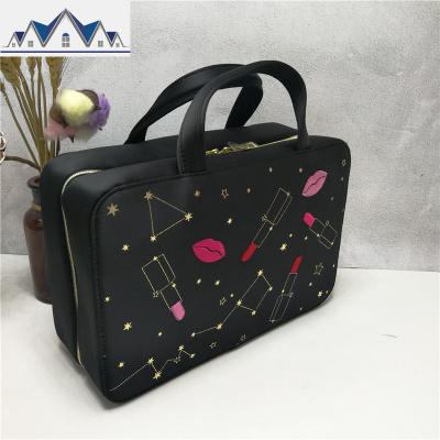 黑色红唇星座挂钩纱网手提包化妆包洗漱收纳整理包 三维工匠收纳包