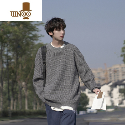 YANXU新品男毛衣撞色假圆领套头衫学生bf风潮牌线衣