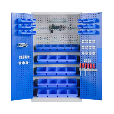 迅迈 带挂板内四隔板蓝色加厚版 重型多功能工具柜车间双开门钢制柜工具五金收纳整理储物柜