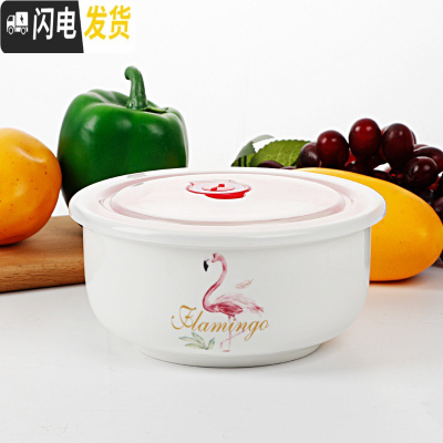 三维工匠国美5/6英寸保鲜碗冰箱微波炉饭盒保鲜盒密封碗大号泡面碗 火烈鸟(6英寸)