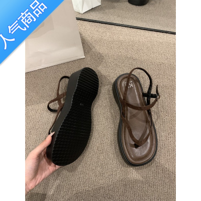 SUNTEK松糕厚底凉鞋女鞋子2023年春夏新款夹趾仙女风配裙子黑色罗马鞋