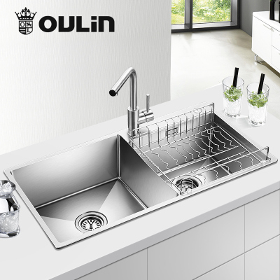 欧琳不锈钢水槽双槽OLWGR9204 手工盆双槽洗菜盆双槽 厨房手工水槽双槽套餐