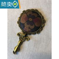 敬平手持镜子带柄香云纱手工布艺便携桌面可立中式复古折叠随身小镜子便携式用镜 黑色 以图片实物为准