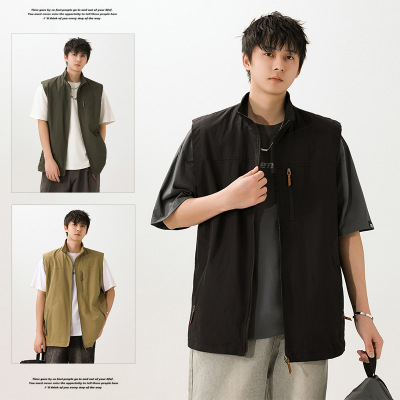 男士户外机能工装钓鱼马甲春秋季新款无袖背心坎肩马夹立领外套男