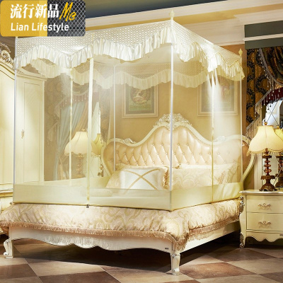 蚊帐三开1.8m拉链不锈钢方顶蒙古包1.2米有底宫廷1.5m双人家用 三维工匠