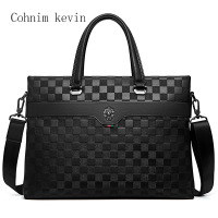 MKJ欧美时尚休闲真皮男士手提包商务单肩经典格子手拎男包14寸电脑文件公文包2024新款