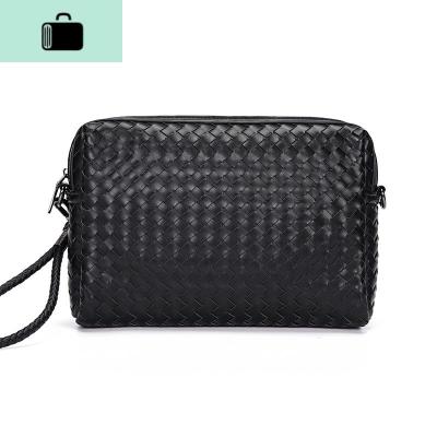 时尚男包手工编制皮质手拿包韩版新款手腕包街头潮流手机单肩挎包NEW LAKE 黑色预售7月20日左右男士手拿包