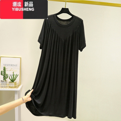 YIBUSHENG2024新款莫代尔睡裙宽松家居服中长款大码遮肉显瘦连衣裙