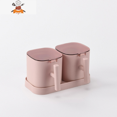 厨房组合调味盒调料罐厨房用品带盖料盒盐罐调味品家用带勺收纳盒 敬平 两组粉色(方形)厨房收纳盒