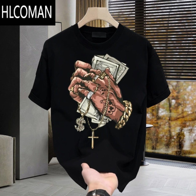 HLCOMAN美式创意字母印花短袖T恤男潮牌痞帅小领口夏装休闲半袖上衣