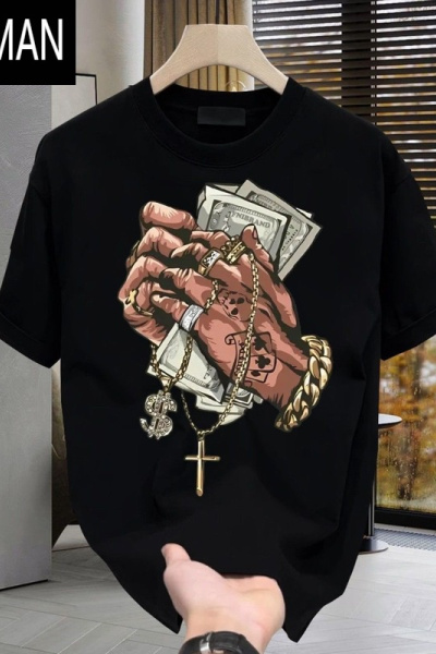 HLCOMAN美式创意字母印花短袖T恤男潮牌痞帅小领口夏装休闲半袖上衣