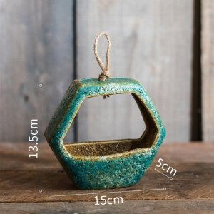 家柏饰(CORATED)粗陶瓷壁挂花器吊兰吊篮水培禅意古国风中式创意装饰 六边形壁挂花器(小) 中