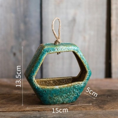 家柏饰(CORATED)粗陶瓷壁挂花器吊兰吊篮水培禅意古国风中式创意装饰 六边形壁挂花器(小) 中