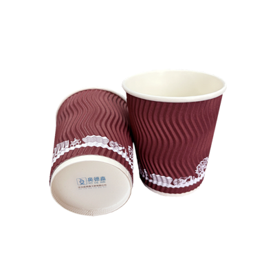 奥德鑫 红色白边双层加厚瓦楞纸杯280ml 1只装