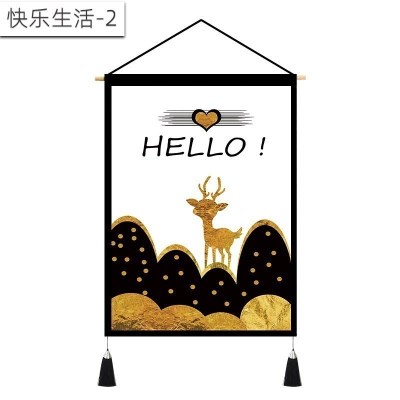 北欧挂画布艺墙布挂布背景布挂毯三联装饰画 客厅卧室房间床头 快乐生活-2 (绒)宽45cm*高65cm