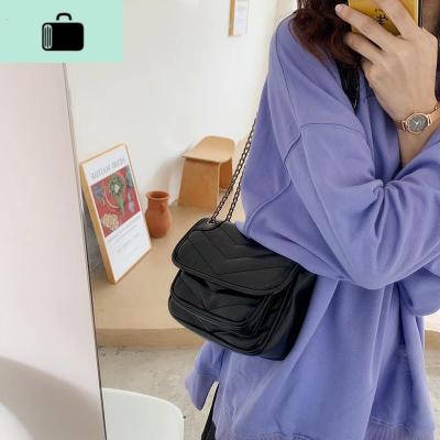 菱格链条包包女新款ins简约百搭韩版PU软皮复古单肩斜挎小方包女NEW LAKE 黑色女斜挎包