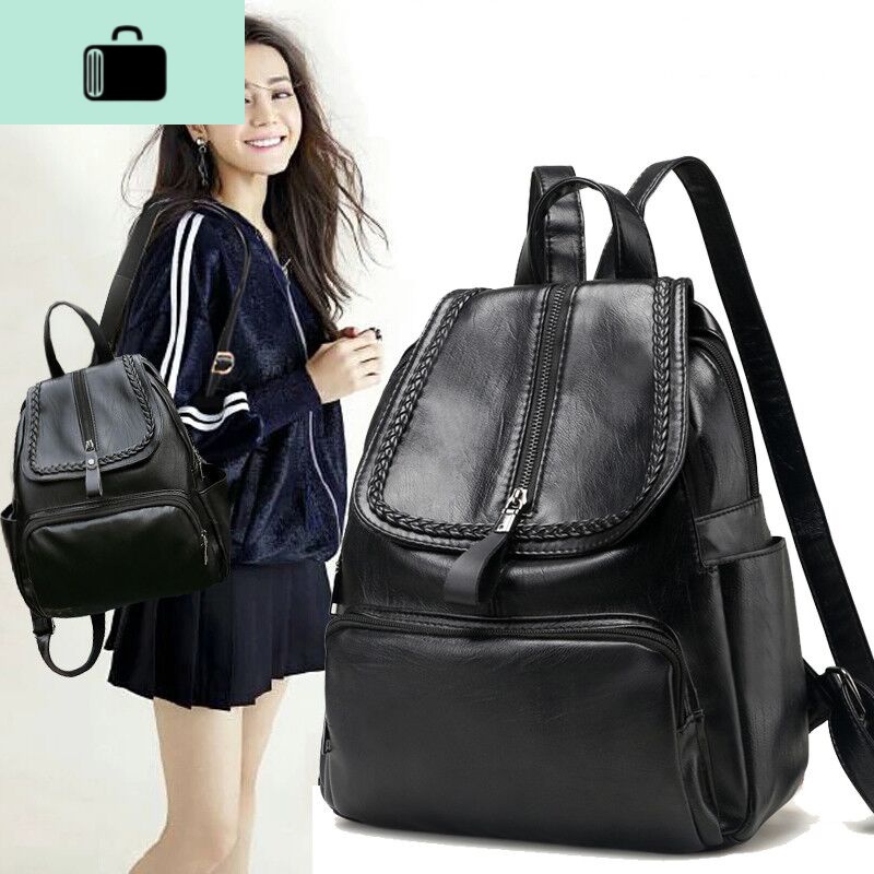 双肩包女2019新款时尚百搭休闲韩版旅行背包简约软皮质女士NEW LAKE