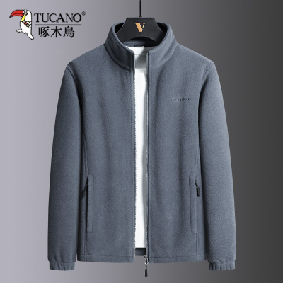 啄木鸟摇粒绒外套男士春秋季抓绒厚棉T中年爸爸装秋冬加绒加厚夹克