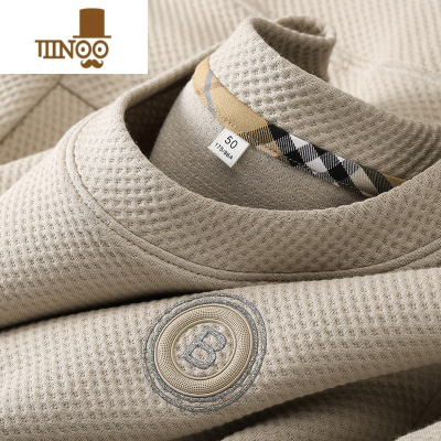 YANXU轻奢秋季菠萝格圆领卫衣男长袖修身时尚外穿凸胶字母t恤男士