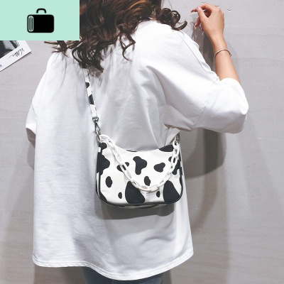流行包包女2020新款日系可爱奶牛纹腋下包时尚百搭手提单肩斜挎包NEW LAKE 白色女士单肩包