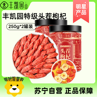 丰凯园实业 宁夏特产中宁红枸杞子茶 特级250g/罐*2 免洗大粒