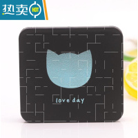 敬平小镜子随身携带化妆镜便携迷你轻薄女桌面可立放包包里折叠镜双面便携式用镜 桔黑 磨纱小猫