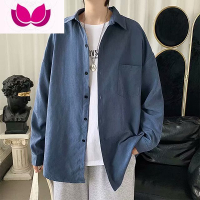 七斓纯色衬衫男士夏季薄款长袖港风日系潮流简约衬衣大码胖子帅气外套