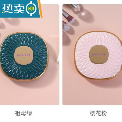 敬平双面梳妆镜ins小镜子学生便携手持圆形随身化妆镜折叠补妆镜子女便携式用镜 祖母绿+樱花粉(2个装) 破损包赔