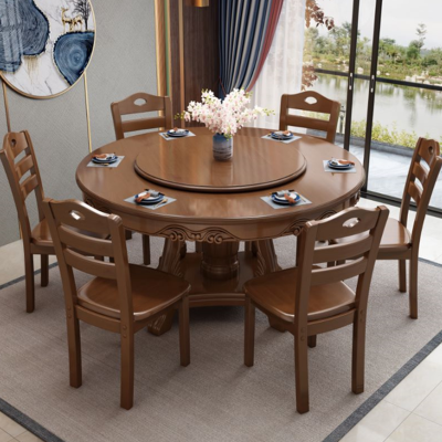 慧采云 1.6m一桌八椅中式实木圆形餐桌家用大圆桌吃饭桌子椅圆餐桌椅组合